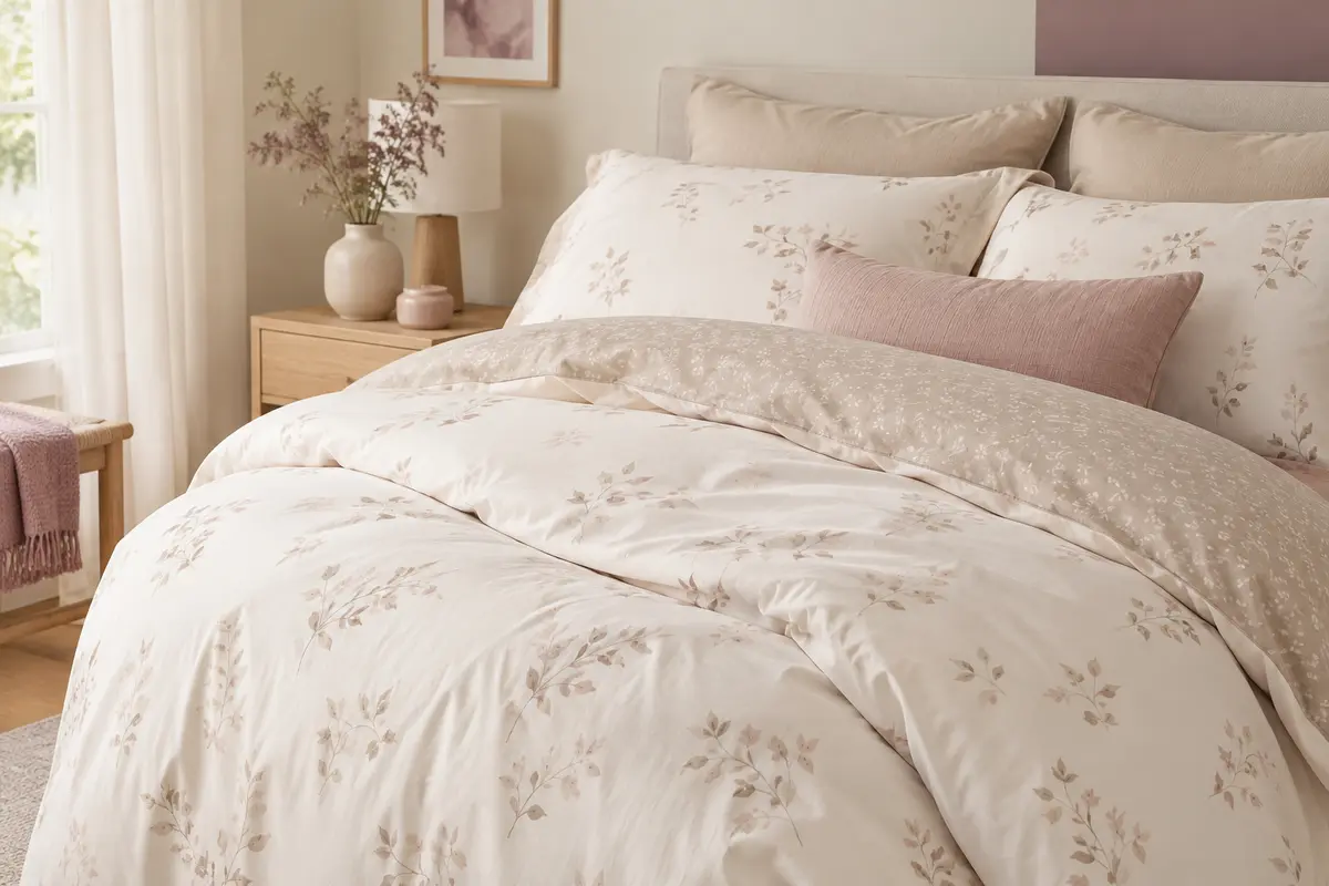 Housse de couette et taies assorties formant une parure de lit