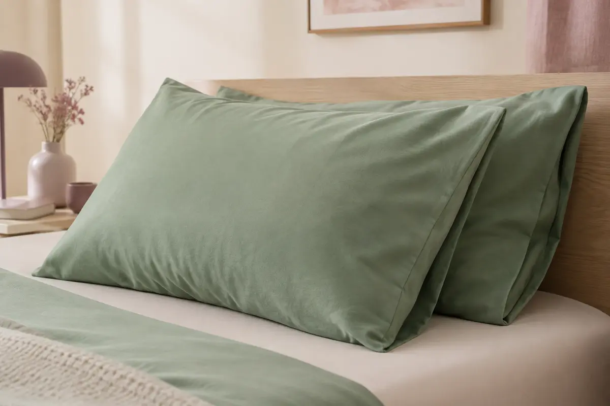 Deux taies d’oreiller vert d’été en microfibre douce, avec fermeture enveloppe et tissu uni