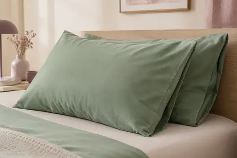 Deux taies d’oreiller vert d’été en microfibre douce, avec fermeture enveloppe et tissu uni