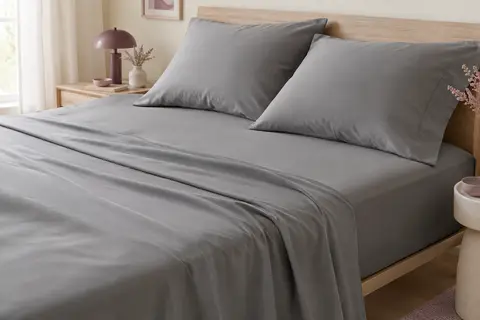 Parure de draps grise en microfibre avec drap-housse, drap plat et deux taies enveloppe