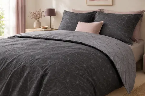 Parure de lit réversible en coton anthracite et gris, avec housse de couette et deux taies